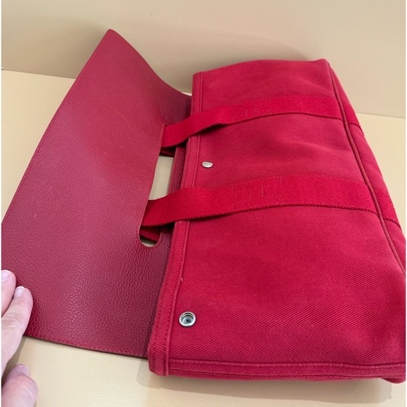 HERMES VINTAGE Valparaiso PM Long Handbag Toile Chevron Red Ladies Handbag - Picture 6 of 16